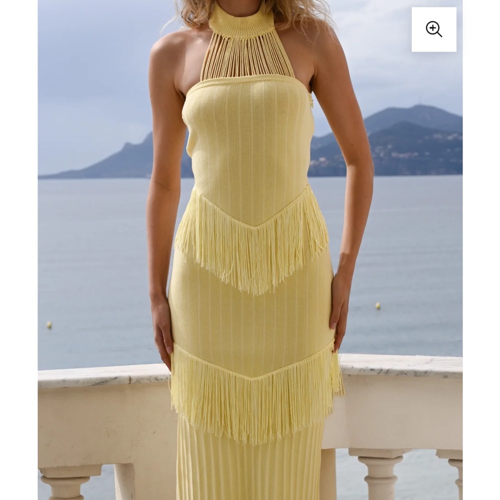 Elegant Yellow Fringe Halter Dress